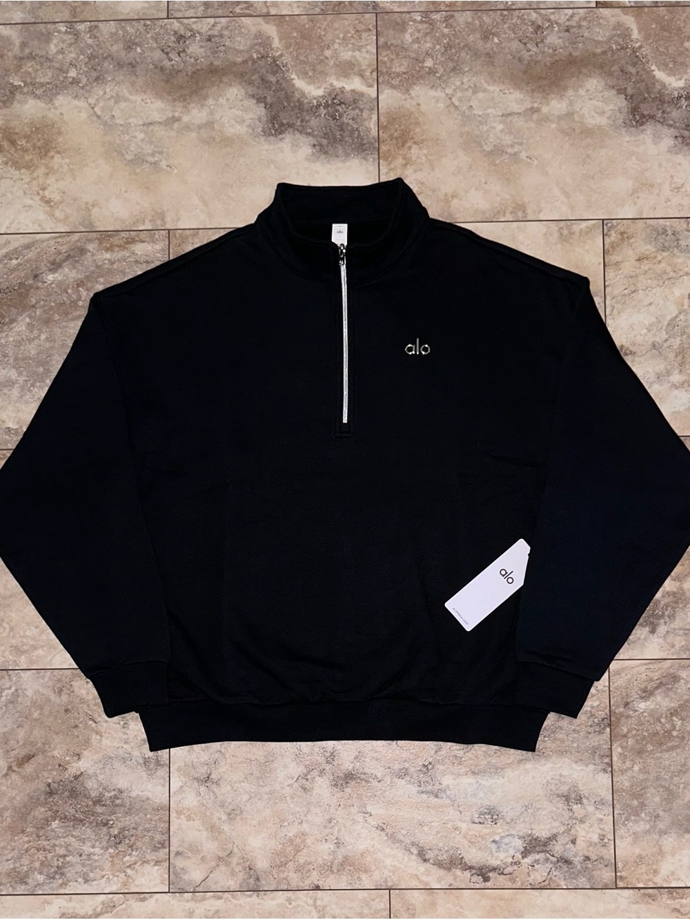 Alo Yoga Accolade 1/4 Zip Pullover Black NWT Quarter Zip Sweatshirt Size Large